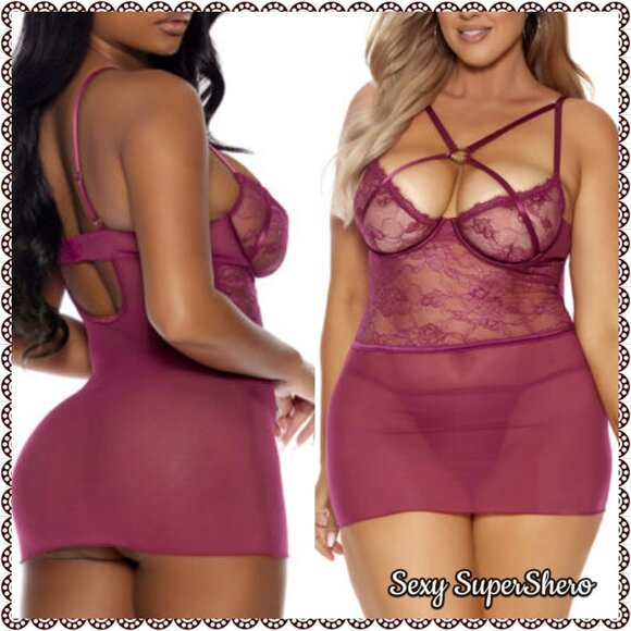 🆕🫚Sexy Spice Red Lingerie Babydoll- Underwire, ring detail, lace mesh strappy - Picture 1 of 7